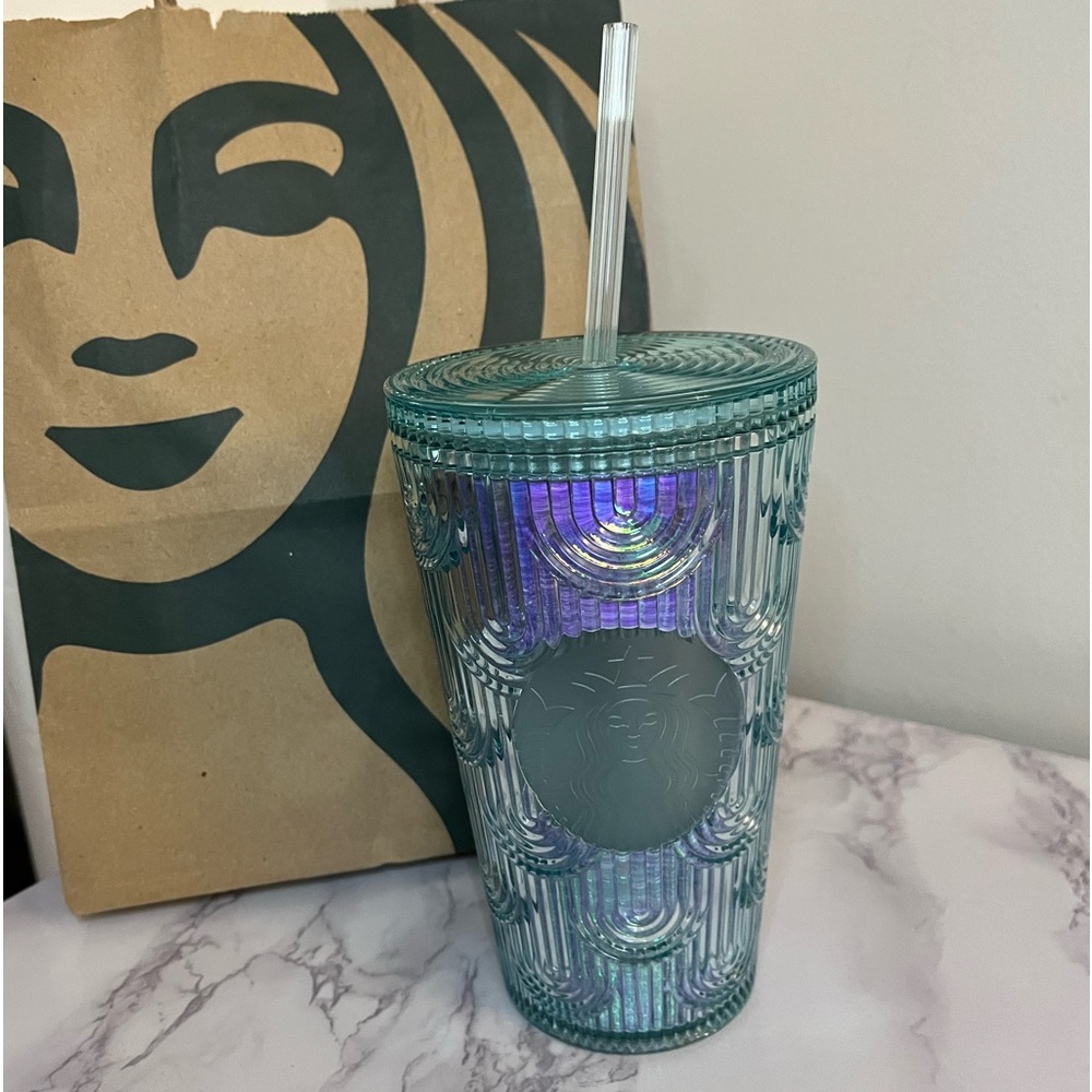 Starbucks 2022 Iridescent Teal/Aqua Mermaid Scale Siren Grande Cold Cup